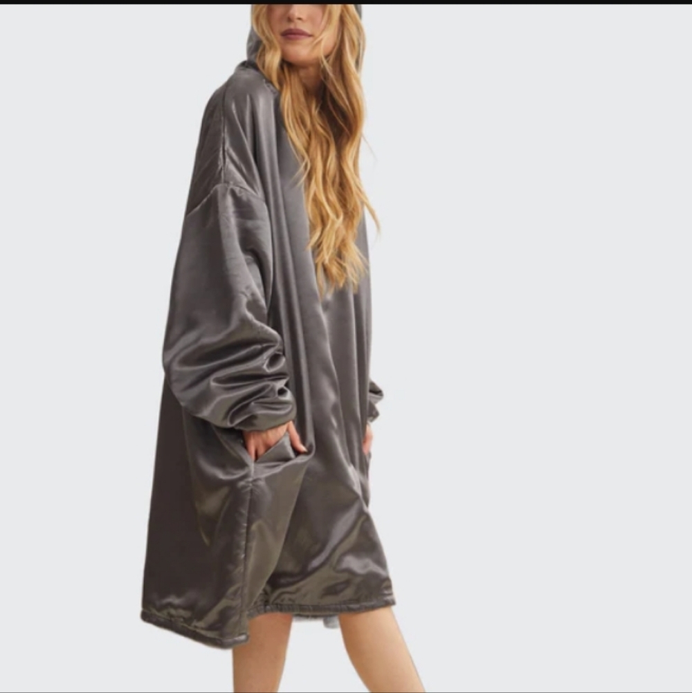Kitsch Glazey Charcoal Gray Satin Spa Hoodie